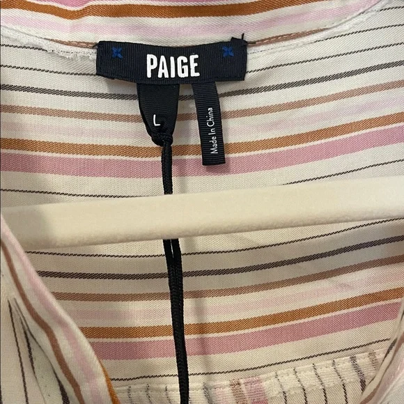 PAIGE Striped Mini Dress - White, Pink, Orange, Size L, NWT - Picture 9 of 11